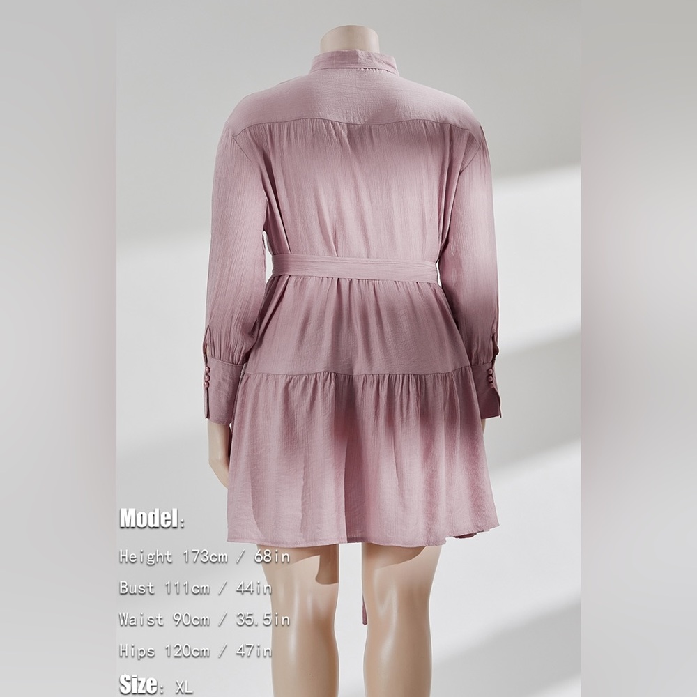 Plus Pink Ruffle Mini Dress w/Belt - Picture 6 of 9